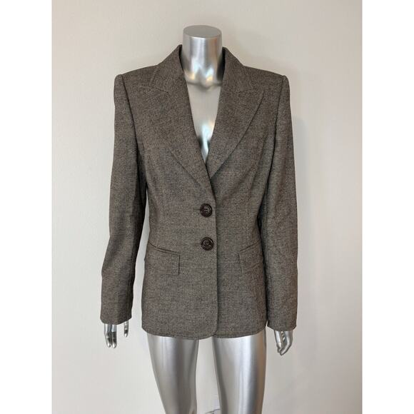 Escada Virgin Wool Blazer Brown Peak Lapel 2 Button EU38 US6-8 - Picture 1 of 11